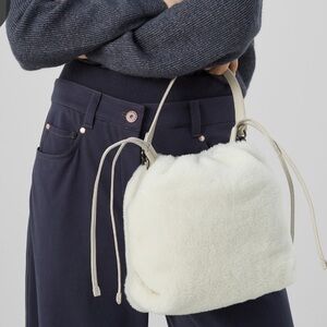 NWT Brunello Cucinelli Fleecy wool cashmere bag Monili handle Fur effect Italy